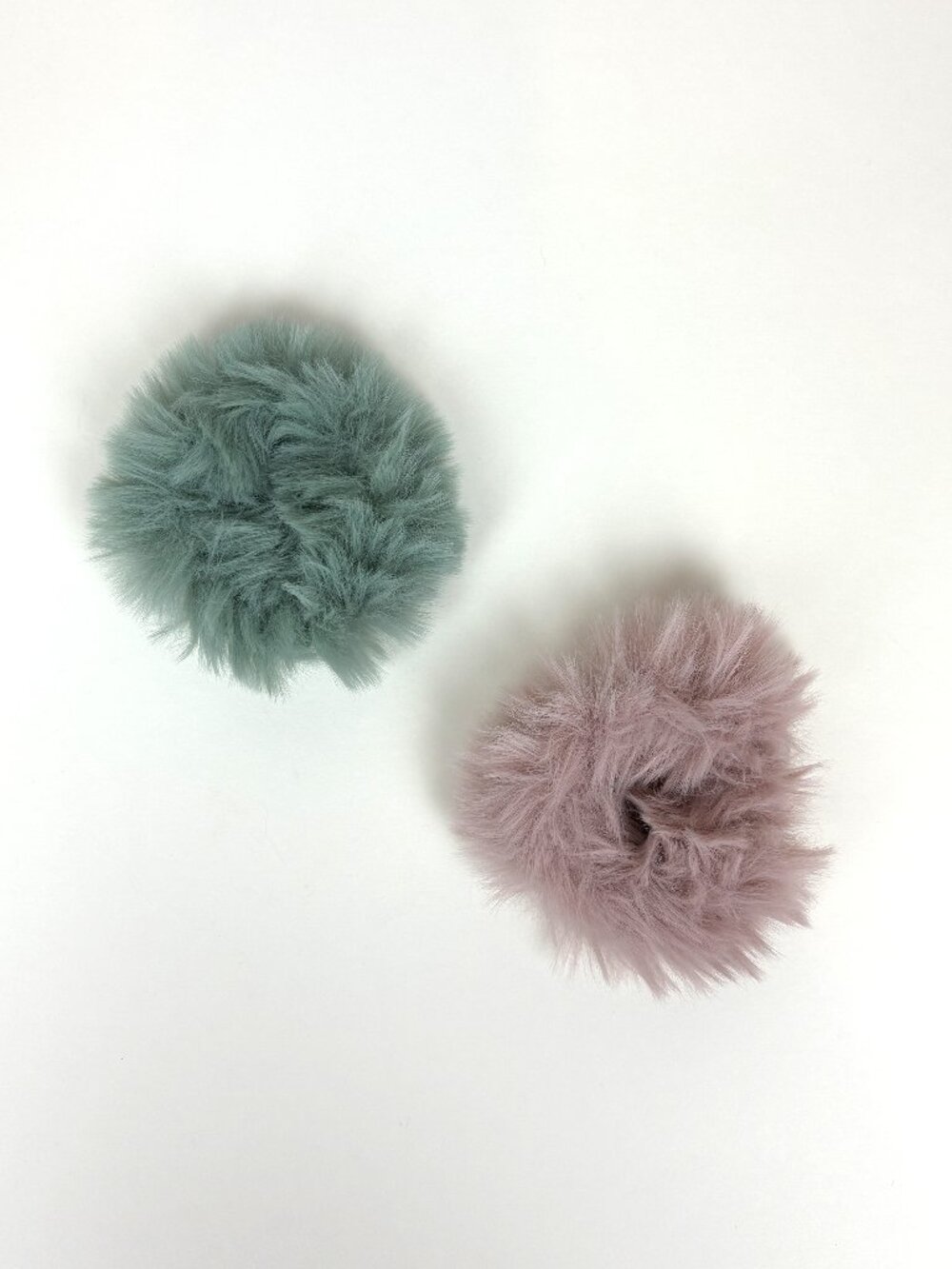 Cute set of soft fluffy fuzzy faux fur scrunchies pom pom hair ties. New